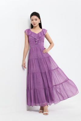 ĐẦM MAXI TÍM PHỐI BÈO D01552