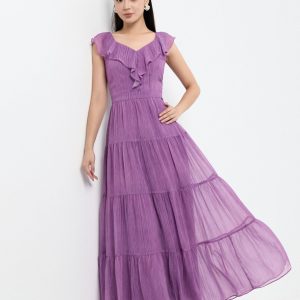 ĐẦM MAXI TÍM PHỐI BÈO D01552