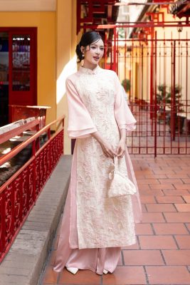 ÁO DÀI GẤM HỒNG AD08792